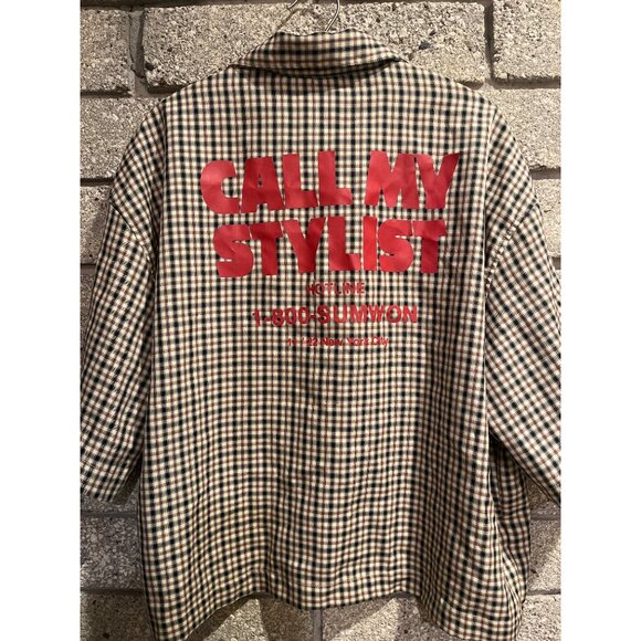 Checkered Button-Up Shirt With "Call My Stylist" Back Print By Sumwon Size L - Picture 5 of 6